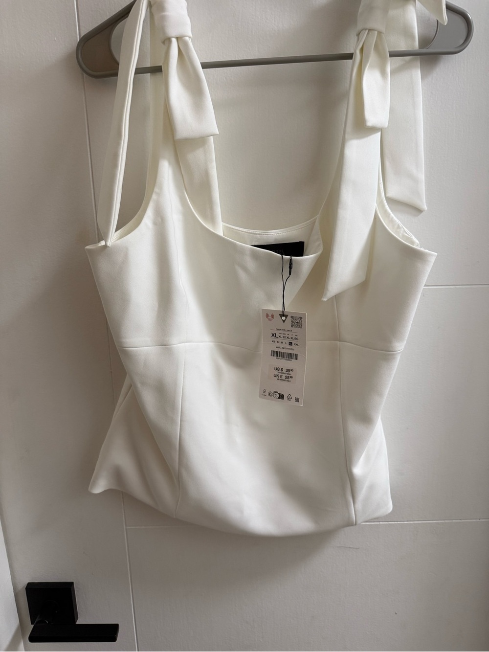 Zara White Tie-Shoulder Square-Neck Camisole